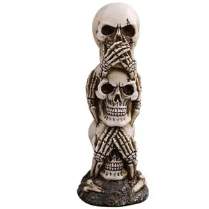 Polyresin Cranio Sentire-no, non Vedere-no, Speak-no Evil Skull Statua Scultura Figura Scheletro