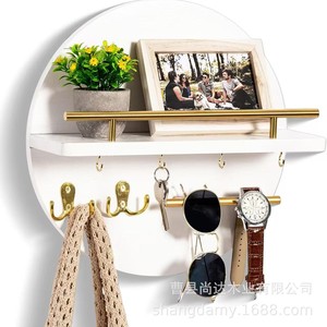 Retro wooden wall-mounted <b>shelf</b>, living room background wall decoration <b>shelf</b>, wooden entryway key storage rack - Product Image 2