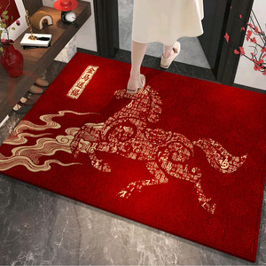 Alfombra de Entrada Premium Roja Rectangular Antideslizante Lavable para Año Nuevo, Uso Interior, Diseño de Dibujos Animados, Tejida a Máquina - Product Image 3