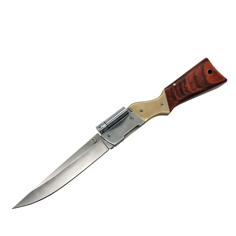 الأحمر الخشب مقبض بندقية على شكل جيب سكين صيد مع مصباح ليد