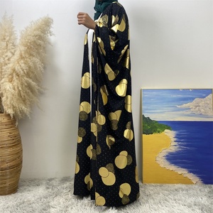 Ramadan Fashion Black Batwing Sleeve Abaya Kaftan New Gold <b>Printed</b> Long Cardigan for Muslim Ladies 1442# - Product Image 6