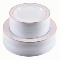 Assiettes jetables en plastique robustes de qualité supérieure, bordure argentée et dorée, design imitation porcelaine, assiettes à dîner de 10,25 po et plateaux à salade de 7,5 po
