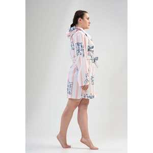 เสื้อคลุมมีฮู้ดผ้าฟลีซสำหรับผู้หญิง พิมพ์ลายแมว สีชมพูอ่อน ลายทาง ชุดนอนลำลอง แขนยาว - Product Image 2