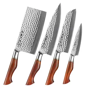 Juego de cuchillos de cocina de acero damasco en polvo, 73 capas, con bloque de madera, 5 uds.
