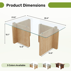 Modern Glass Top Coffee Table with Solid Wood Base Eco-Friendly & Durable for Apartment Living Room - Product Image 6