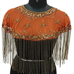 Cache-cou ajustable en polyester orange pour femme avec perles et magnifique design au dos – Idéal pour les clubs et les soirées, durable - Product Image 1
