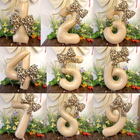 Ballon Chiffre N° en Aluminium Imprimé Léopard Esthétique avec Nœud pour Décoration de Fête d'Anniversaire et Ambiance - Vente en Gros Transfrontalière