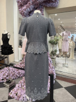 Ensemble de costume trois pièces en laine de mouton tricotée personnalisable avec clous, pour femmes, fabrication OEM, livraison directe d'usine, faible MOQ 30 pièces