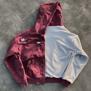 Sudadera con capucha extragrande personalizada con bordado, de doble capa, estilo waffle, con efecto desgastado, al por mayor, con cremallera y lavado ácido para hombre - Product Image 3