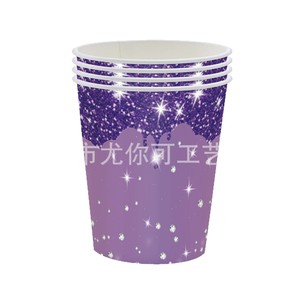 Ensemble de vaisselle jetable pour fête d'anniversaire avec assiettes, gobelets, serviettes et ustensiles à paillettes violettes - Product Image 5