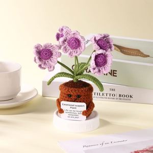 Positive Daisy Crochet Daisy <b>Flower</b> Emotional <b>Support</b> Knitted <b>Flower</b> Pot Crocheted Potted <b>Flower</b> for Home Office Car Decor - Product Image 2