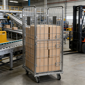 टेटर रोल पिंजरे मध्यम शुल्क पांच सौ भार क्षमता जस्ती इस्पात जाल औद्योगिक परिवहन ट्रॉली खरीदारी उपकरण उपयोग - Product Image 1