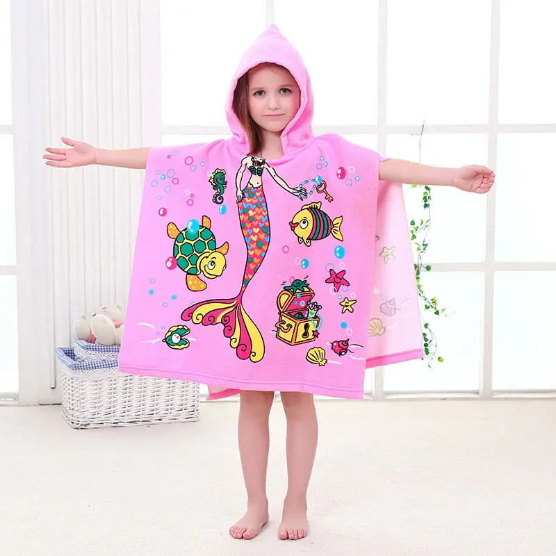 2023 Novo Produto Atacado Cartoon Microfiber Kids Beach Poncho Beach Toalha