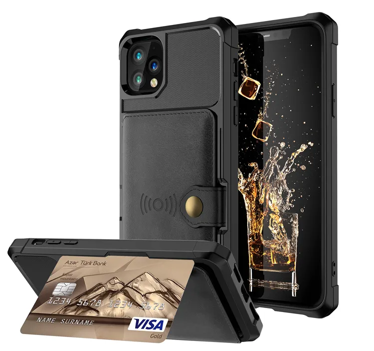 Açılır deri kılıf cüzdan telefon iPhone için kılıf 15 Pro Max kart tutucu kollu deri kimlik kartı cüzdan erkekler için 11 12 13 14 Pro MAX