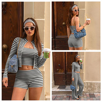GH Nouveau Ensemble de Sport 3 Pièces : Veste Courte Slim Fit, Haut Bustier et Short Taille Haute pour Gym, Yoga et Fitness