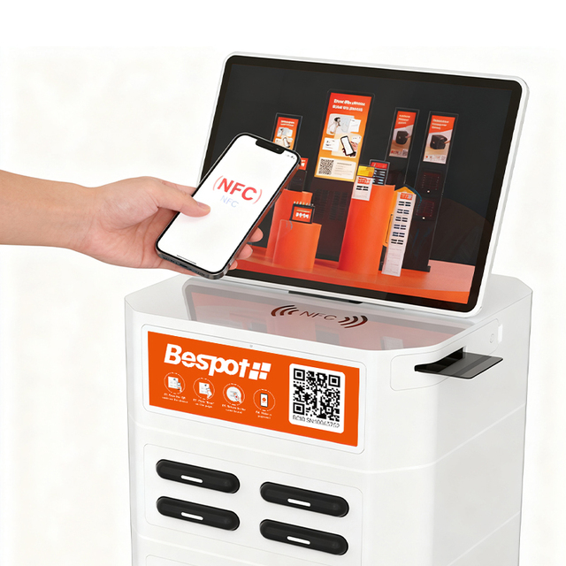 8 Slot Portable Power Bank Rental Station 10" Screen Micro USB Type C for Interface Outputs 45W Fast Charging POS Payment