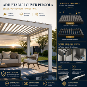 Pergola à lames orientables en aluminium thermolaqué silencieuse, double toit, pour balcon, avec éclairage LED et télécommande 3x3 3x4 3x5 4x4 6x4 - Product Image 2