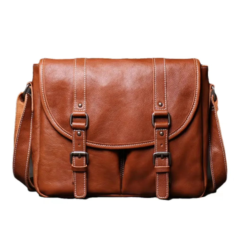 Aangepaste Outdoor Sling Cross Body Grote Capaciteit Designer Mannen Vintage Koeienhuid Echt Lederen Messenger Bag