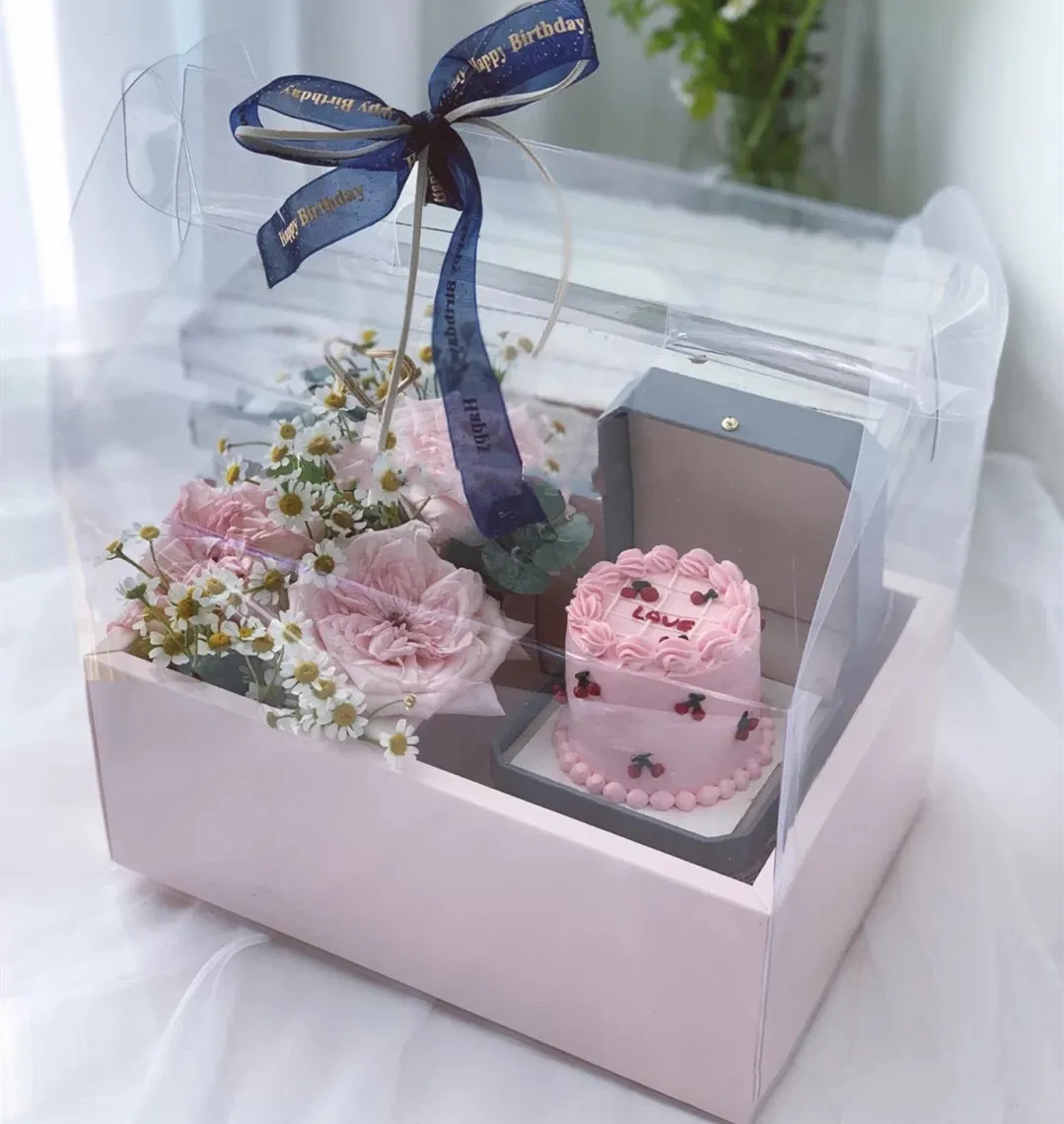 Luxe Transparante Draagbare Bloem Mini Cake Geschenkdoos Pvc Bloemstuk Verpakkingsdoos