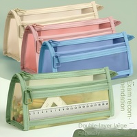 Morandi grande capacité Nylon Transparent écologique papeterie sac à fermeture éclair Double couche maille crayon stockage étudiant cadeau sac