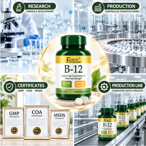 Complément alimentaire personnalisé Shecome Vitamine B12 1000 mcg pour l'énergie, le soutien du cerveau et du système nerveux pour adultes, comprimés de Vitamine B12 - Product Image 4