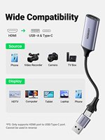 Tarjeta Capturadora de Video UGREEN 4K HDMI a USB-A/USB-C, Tarjeta de Captura HDMI Full HD 1080P USB 2.0 para Grabación de Video y Audio