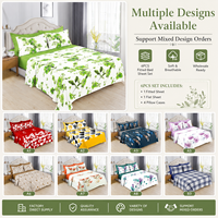 Vente en gros d'usine, ensemble de draps imprimés 6 pièces, ensemble de literie taille King, avec drap plat et 4 taies d'oreiller dans un seul sac, LILIANNA