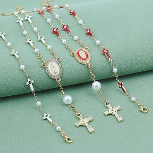 Braccialetti con perline a forma di occhio fortunato con maglie di perle KOMI per donne strass vergine maria braccialetti con ciondoli con ciondoli da battesimo - Product Image 1