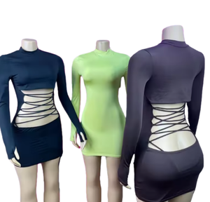 วิวิบลุค D25DS527 ชุดเดรสปาร์ตี้มินิเดรสแขนยาวคอสูงครึ่งตัวสีทึบสำหรับผู้หญิง - Product Image 1