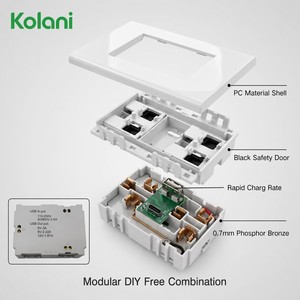 Kolani 120เต้ารับติดผนังอเนกประสงค์6รูแบบแยกส่วนแนวตั้งพร้อมพอร์ตชาร์จเร็วชนิด C USB-A 16A เต้าเสียบที่ปิดอยู่250V - Product Image 3