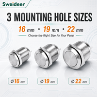 Interrupteur à bouton-poussoir métallique Sweideer 16mm 19mm 22mm IP65 en acier inoxydable avec LED et broches à souder pour panneaux de commande de machines