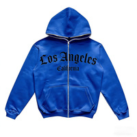 Sweat-shirt à capuche zippé personnalisé pour homme, imprimé Los Angeles, en molleton 300g coton-polyester, style streetwear ample, logo personnalisable