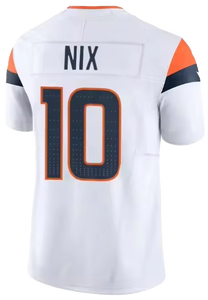 เสื้อฟุตบอลอเมริกัน Bo Nix คุณภาพสูง ปี 2024 ขายส่ง หมายเลข 10 #   สีขาว-ส้ม-กรมท่า แขนสั้น ระบายอากาศได้ดี - Product Image 4