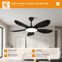 Ventilateur de plafond LED noir en forme de pétale, 5 pales, télécommande DC, lampe suspendue d'intérieur pour salon