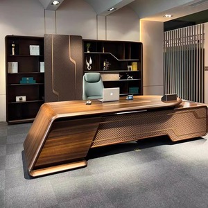 Escritorio Grande Moderno <span class=keywords><strong>de</strong></span> Lujo para Gerente o Abogado, Mesa <span class=keywords><strong>de</strong></span> Madera Maciza en Forma <span class=keywords><strong>de</strong></span> L con Escritorio Elevado y Cajonera - Product Image 3