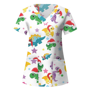 Custom Design Polyester Uniforms Halloween Beautiful Hospital <b>Scrubs</b> Women Nurse Printed Character <b>Scrub</b> <b>Top</b> - Product Image 5