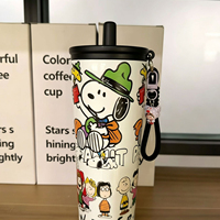 Gobelet isotherme Snoopys en acier inoxydable 304 avec paille et sangle de transport, grande capacité, pour eau froide et café