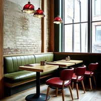 Modernes Holz-Esszimmer-Set mit quadratischen Lederstühlen, Tisch, Sofa und Sitzbank für Cafés und Restaurants