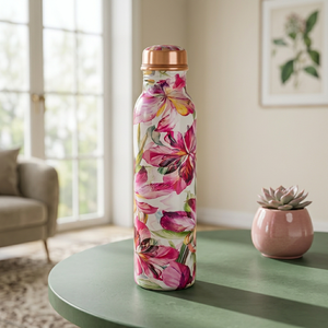 Floral Pattern <b>Metal</b> <b>Water</b> <b>Bottle</b> With Copper Lid Portable Design For Home Use - Product Image 1
