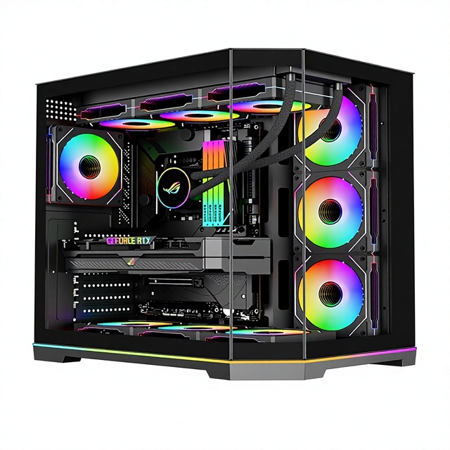 Factory Sales Sea View Room Mid-Tower Vertical ATX Water-Cooled Side RGB E-Sports Game Desktop Chassis Steel USB 3.0 Front Ports
