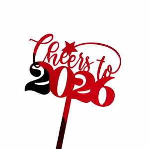 ของตกแต่งเค้กอะคริลิคสีแดงทอง Hello 2026 Happy New Year's EVE New Year - Product Image 1