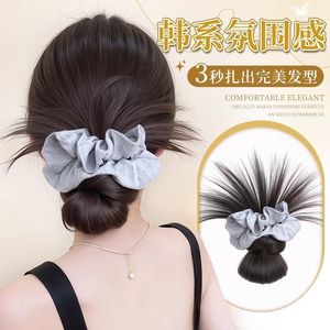 Peluca de moño bajo con pinza para el pelo, scrunchie a rayas, accesorio de alta gama para el cabello, peluca para peinado recogido, bolsa para peluca para mujer - Product Image 5