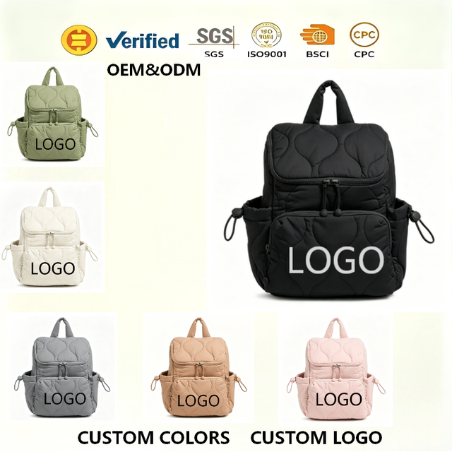 Luxury Puffy Diaper Backpack with Insulated Pockets Water Resistant Polyester Customizable Color Spacious Design for New Moms