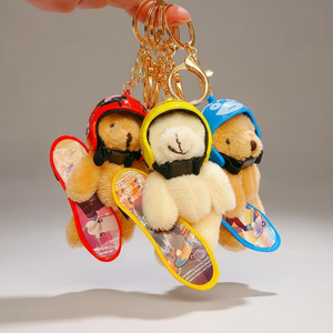 Skateboard Teddy Bear Keychain Helmet Plush Toy Pendant Backpack Accessory Sporty Stuffed Animal <b>Car</b> <b>Key</b> <b>Ring</b> Gift Charm - Product Image 1