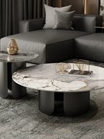 Ensemble de tables basses minimalistes haut de gamme avec structure métallique pour les petits espaces d'entrée, en quartz Pandora, d'inspiration italienne, luxe léger