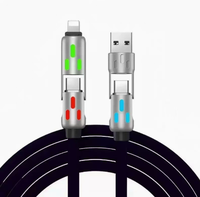 Câble USB 4-en-1 C-C de 1,5 mètre 2026, charge rapide 5A, lumière respirante pour iPhone, téléphone portable, montre connectée (silicone)