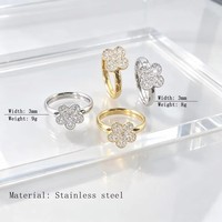 Cincin Wanita Titanium Steel Zircon Clover Mewah Berkilauan Langit Berbintang CZ Bunga Berlian Elegan untuk Jari Kelingking Hadiah Perhiasan