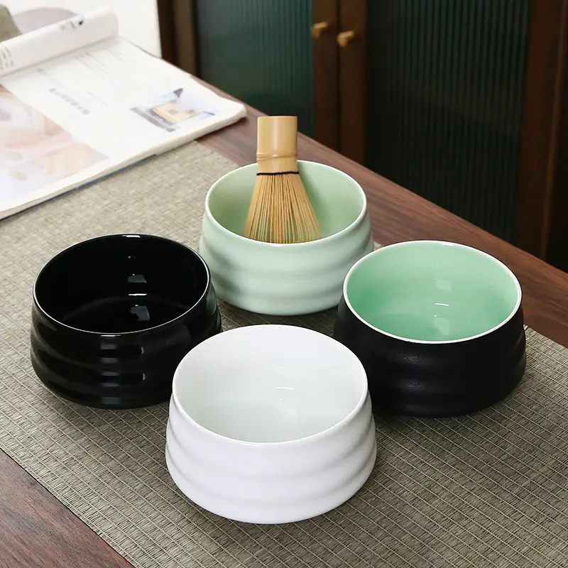 Bambus Japanese Style Logo Handmade Clear 550Ml White Black Pink Ceramic Glaze Custom Chawan Matcha tea Bowl With Spout