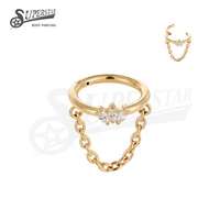 SUPERSTAR Anneau segmenté articulé en Titane ASTM F136, Clicker de septum Marquise avec chaîne pendante et Zircon cubique, Bijou de piercing pour lèvre, oreille et corps