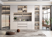 Meuble de rangement moderne en contreplaqué écologique à double usage pour salle à manger et salon